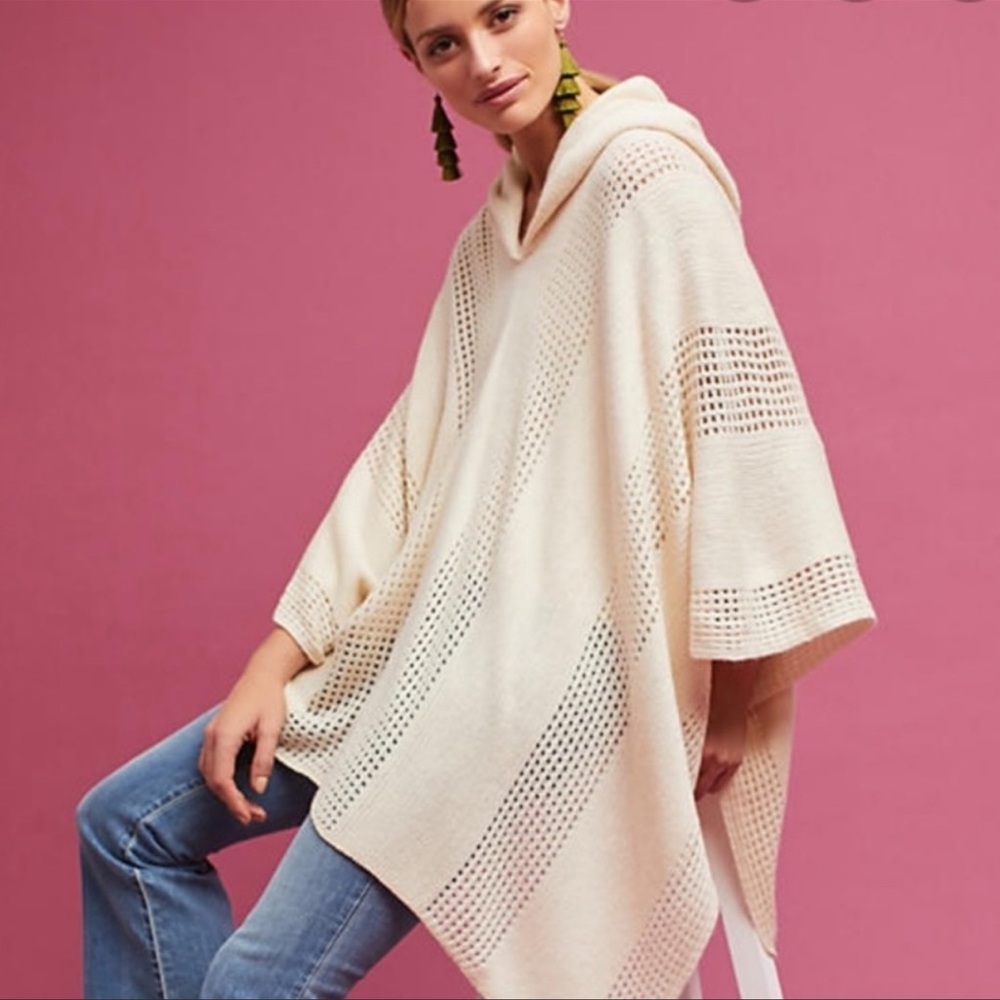 Anthropologie Sleeping On Snow Cutout Hooded Poncho